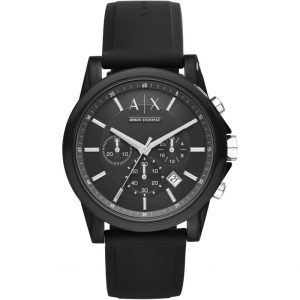 Armani Exchange Men’s Quartz Black Silicone Strap Black Dial 44mm Watch AX1326