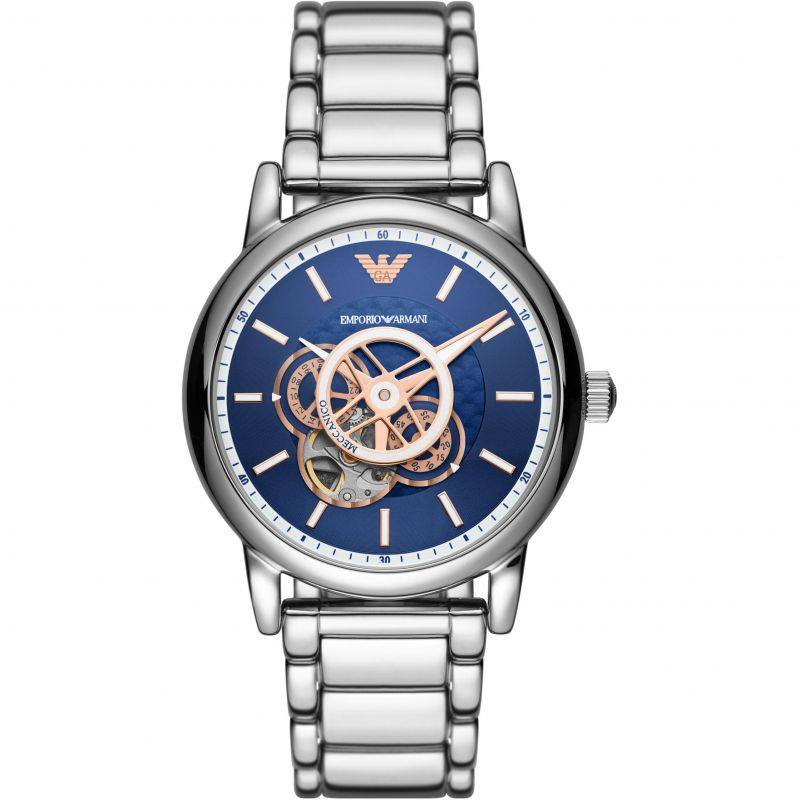 Emporio Armani Men’s Automatic Silver Stainless Steel Blue Dial 43mm ...