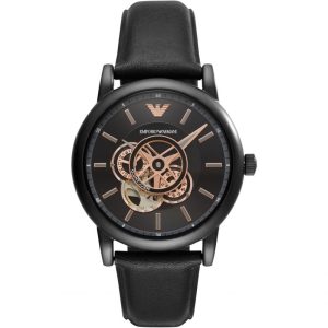 Emporio Armani Men’s Automatic Black Leather Strap Black Dial 43mm Watch AR60012