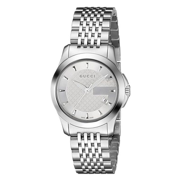 Gucci Women’s Swiss Made Quartz Silver Stainless Steel Silver Dial 27mm Watch YA126501