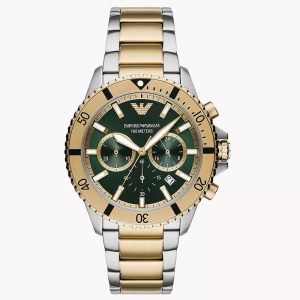 Emporio Armani Men’s Chronograph Quartz Two-tone Stainless Steel Green Dial 43mm Watch AR11586