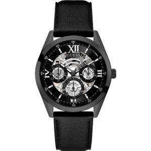 Guess Men’s Quartz Black Leather Strap Black Dial 42mm Watch GW0389G4