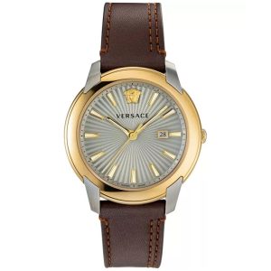 Versace Men’s Quartz Swiss Made Brown Leather Strap Grey Dial 42mm Watch VELQ00219
