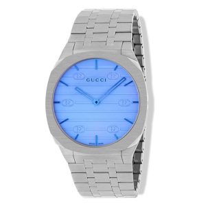 Gucci Unisex Swiss Made Quartz Silver Stainless Steel Blue Dial 38mm Watch YA163408