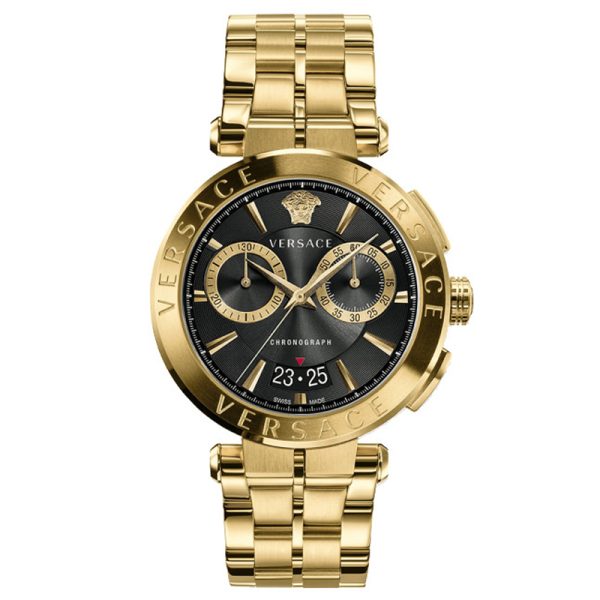 Versace Men’s Quartz Swiss Made Gold Stainless Steel Black Dial 45mm Watch VE1D01721