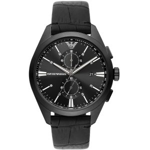 Emporio Armani Men’s Quartz Black Leather Strap Black Dial 43mm Watch AR11483