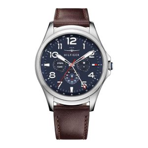 Tommy Hilfiger Men’s Quartz Brown Leather Strap Blue Dial 45mm Watch 1791406