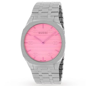Gucci Women’s Swiss Made Quartz Silver Stainless Steel Pink Dial 38mm Watch YA163410