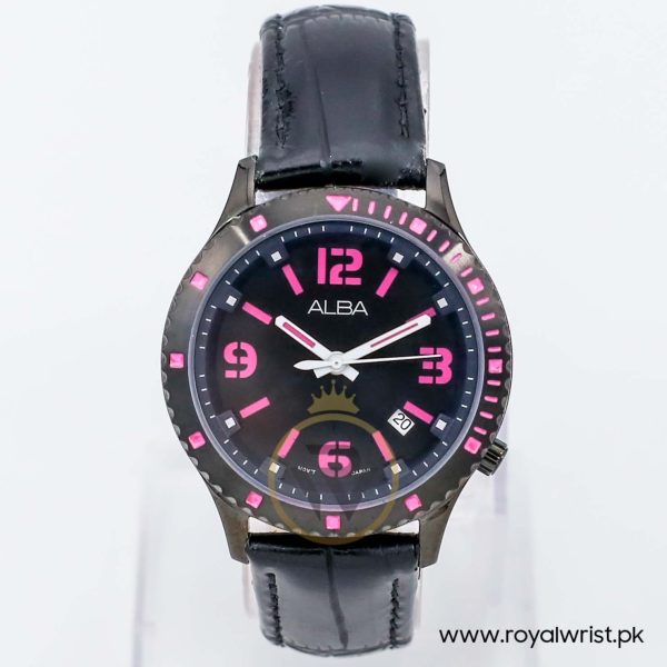 Alba by Seiko Women’s Quartz Black Leather Strap Black Dial 37mm Watch AG5261X1