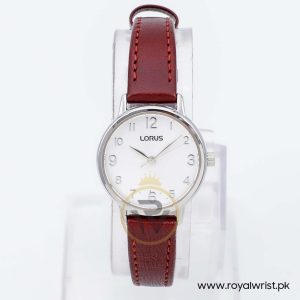 Lorus by Seiko Women’s Quartz Maroon Leather Strap Silver Sunray Dial 27mm Watch RG2251X9