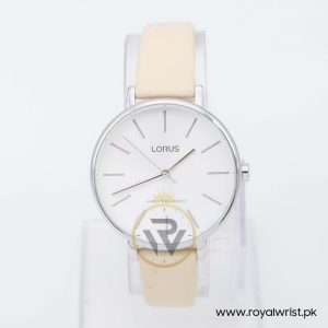 Lorus by Seiko Women’s Quartz Cream Leather Strap Silver Sunray Dial 36mm Watch RG213NX8