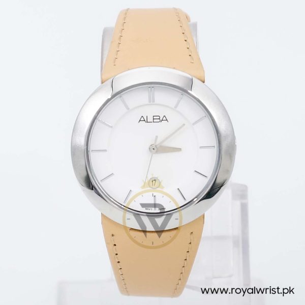 Alba by Seiko Women’s Quartz Cream Leather Strap White Dial 34mm Watch 401995
