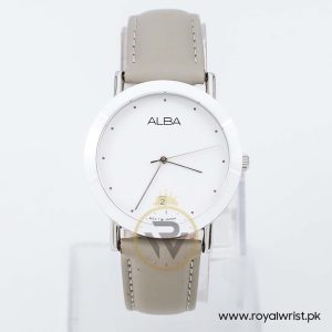 Alba by Seiko Women’s Quartz Grey Leather Strap White Dial 35mm Watch AG8381X1