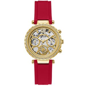 Guess Women’s Quartz Red Silicone Strap Gold Dial 36mm Watch GW0484L1