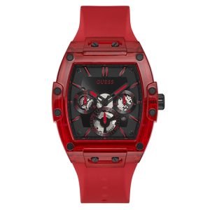 Guess Men’s Quartz Red Silicone Strap Black Dial 42mm Watch GW0203G5