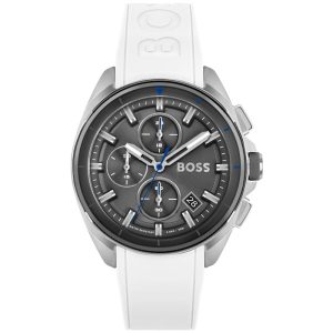 Hugo Boss Men’s Quartz White Silicone Strap Grey Dial 44mm Watch 1513948
