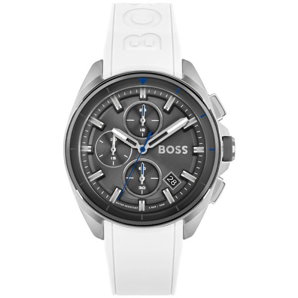 Hugo Boss Men’s Quartz White Silicone Strap Grey Dial 44mm Watch ...
