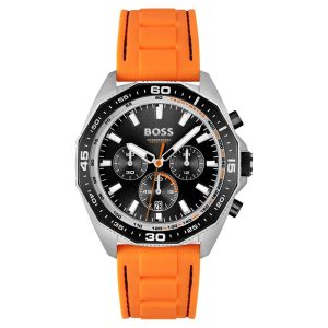 Hugo Boss Men’s Quartz Orange Silicone Strap Black Dial 44mm Watch 1513970