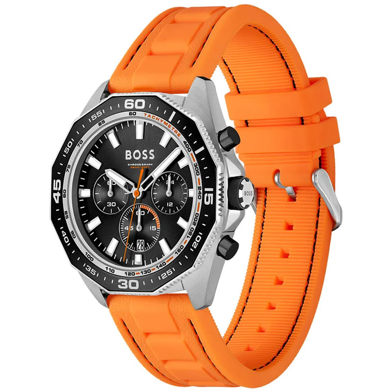 Hugo Boss Men’s Quartz Orange Silicone Strap Black Dial 44mm Watch ...