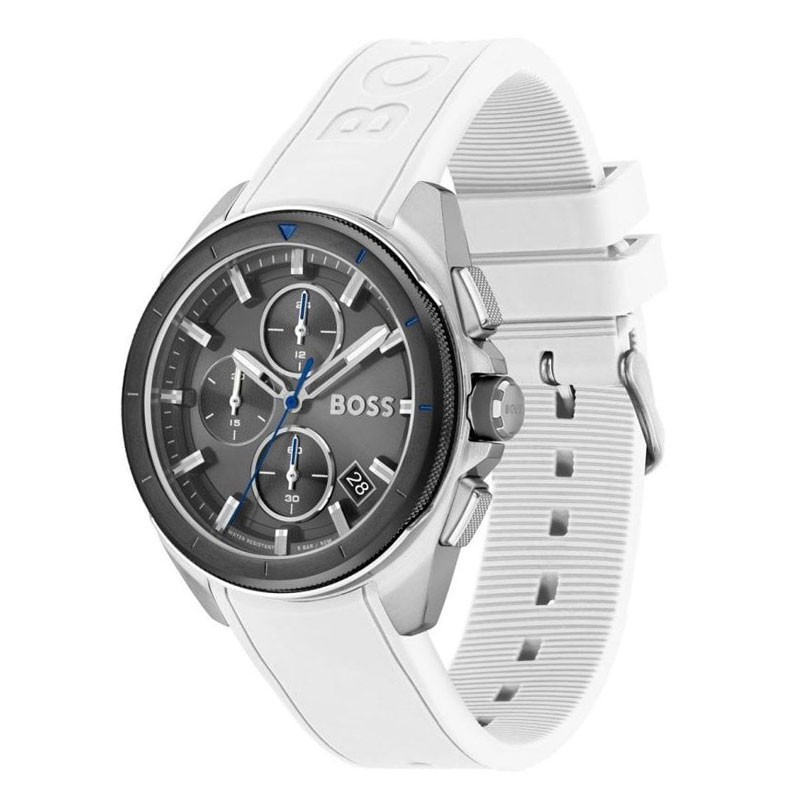 Hugo Boss Men’s Quartz White Silicone Strap Grey Dial 44mm Watch ...