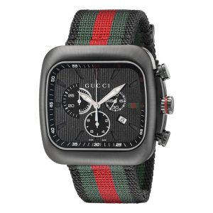Gucci Men’s Swiss Made Quartz Three Tone Nylon Strap Black Dial 44mm Watch YA131202