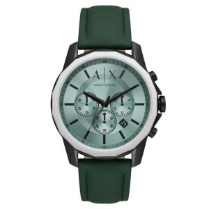 Armani Exchange Men’s Quartz Green Leather Strap Green Dial 44mm Watch AX1725
