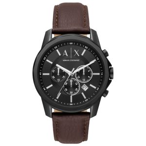 Armani Exchange Men’s Quartz Brown Leather Strap Black Dial 44mm Watch AX1732