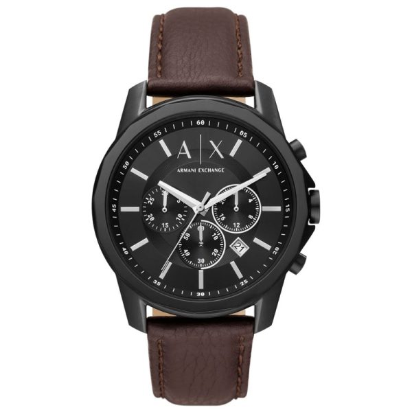 Armani Exchange Men’s Quartz Brown Leather Strap Black Dial 44mm Watch AX1732