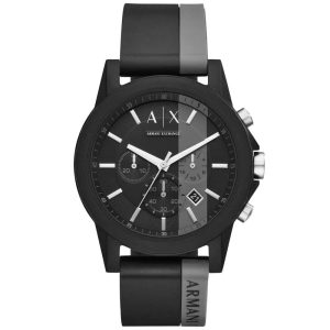 Armani Exchange Men’s Quartz Black & Grey Silicone Strap Black & Grey Dial 45mm Watch AX1331