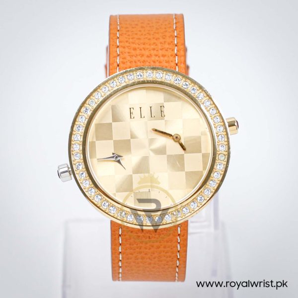 Elle Women’s Quartz Orange Leather Strap Gold Dial 41mm Dual Time Watch EL20038S56N