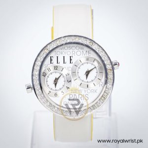 Elle Women’s Quartz Off White Leather Strap White Dial 41mm Dual Time Watch EL20073S03C