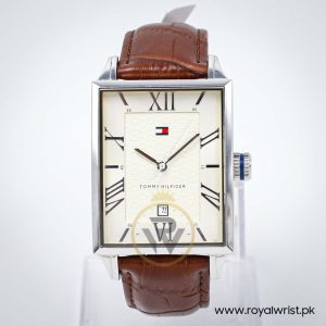 Tommy Hilfiger Men’s Quartz Brown Leather Strap Cream Dial 34mm Watch 1710219