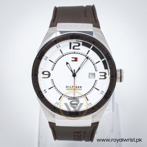 Tommy Hilfiger Men’s Quartz Brown Silicone Strap White Dial 43mm Watch 1790825