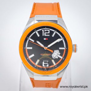 Tommy Hilfiger Men’s Quartz Orange Silicone Strap Black Dial 43mm Watch 1790726