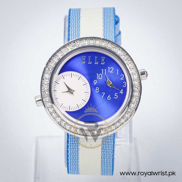 Elle Women’s Quartz Two Tone Nylon Strap Blue Dial 41mm Dual Time Watch EL20038S57N