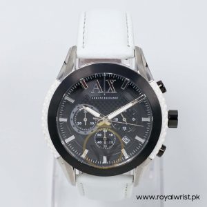 Armani Exchange Men’s Quartz White Leather Strap Black Dial 47mm Watch AX1225