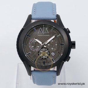 Armani Exchange Men’s Quartz Light Blue Leather Strap Grey Dial 47mm Watch AX1212