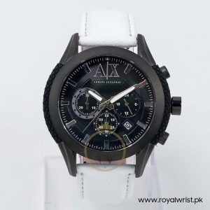 Armani Exchange Men’s Quartz White Leather Strap Black Dial 47mm Watch AX1223