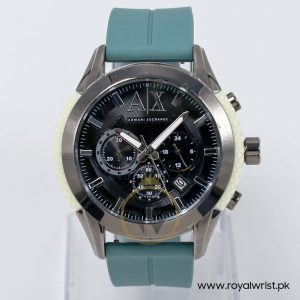 Armani Exchange Men’s Quartz Sea Green Silicone Strap Black Dial 47mm Watch AX1385