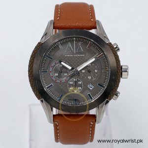 Armani Exchange Men’s Quartz Brown Leather Strap Black Dial 47mm Watch AX1224