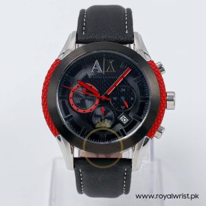 Armani Exchange Men’s Quartz Black Leather Strap Black Dial 46mm Watch AX1211/2