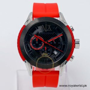 Armani Exchange Men’s Quartz Red Silicone Strap Black Dial 46mm Watch AX1211/1