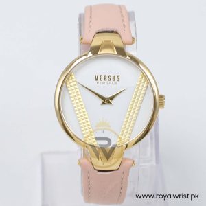 Versus by Versace Women’s Quartz Peach Leather Strap White Dial 36mm Watch VSPER0219