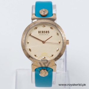 Versus by Versace Women’s Quartz Sea Green Leather Strap Gold Dial 35mm Watch VSPEO0319