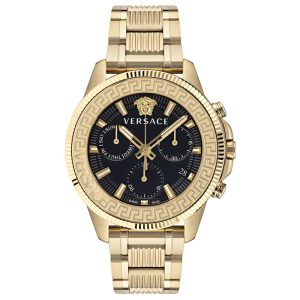 Versace Men’s Quartz Swiss Made Gold Stainless Steel Black Dial 45mm Watch VE3J00622