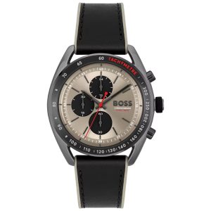 Hugo Boss Men’s Quartz Black Hybrid Strap Brass Color Dial 44mm Watch 1514024
