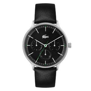 Lacoste Men’s Quartz Black Leather Strap Black Dial 42mm Watch 2011226