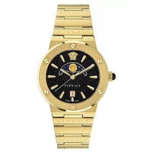 Versace Women’s Quartz Swiss Made Gold Stainless Steel Black Dial 38mm Watch VE7G00323