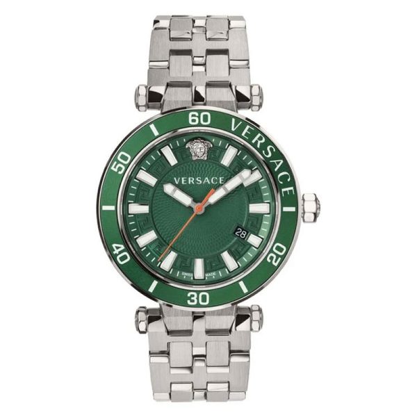 Versace Men’s Quartz Swiss Made Silver Stainless Steel Green Dial 43mm Watch VEZ300421