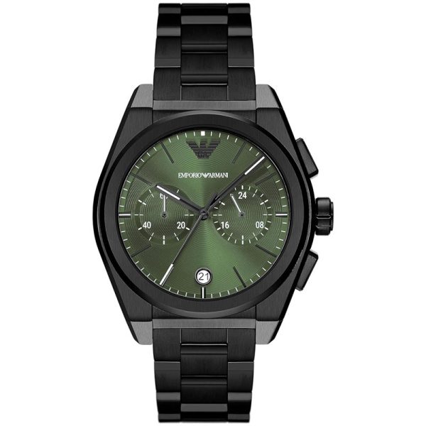 Emporio Armani Men’s Quartz Black Stainless Steel Green Dial 43mm Watch AR11562